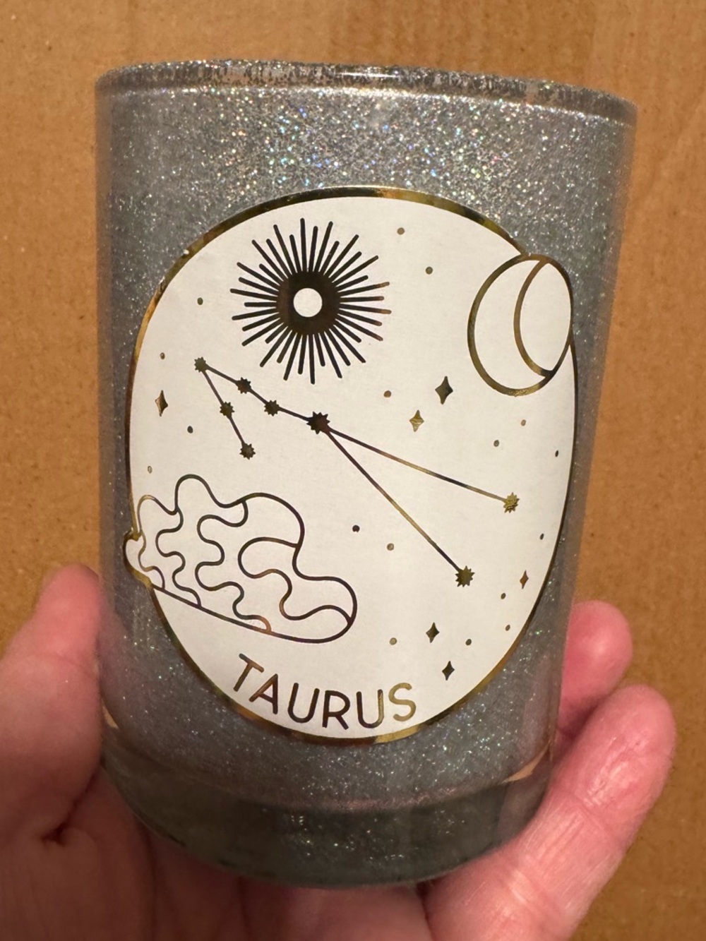 Sonoma Glitter Silver Taurus Glass Candle Holder
